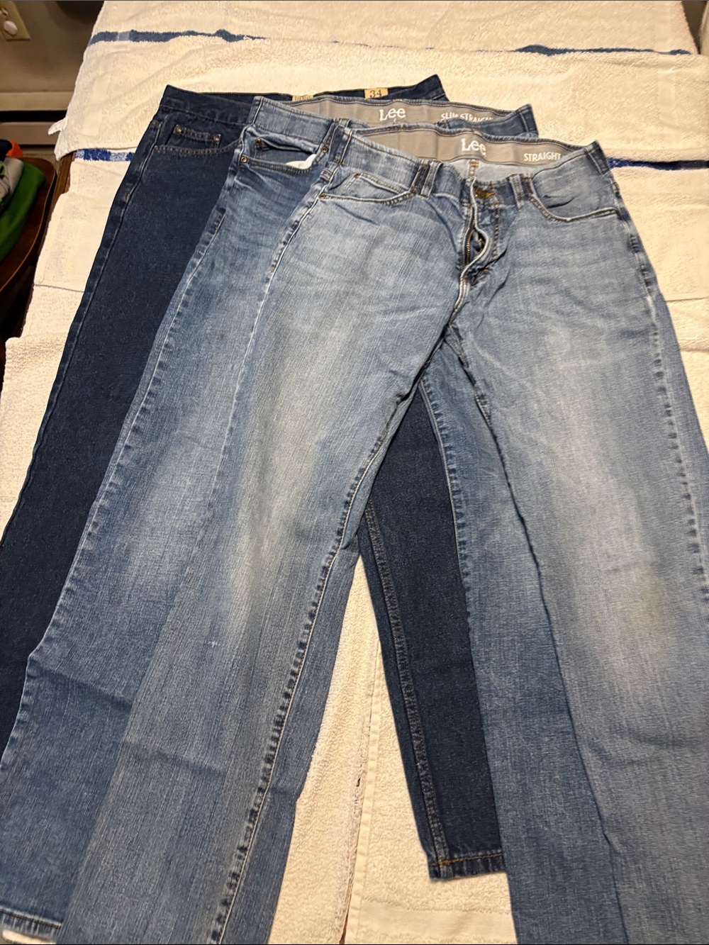 Lee Trio of Straight-Leg Jeans in Light, Medium, and Dark Blue